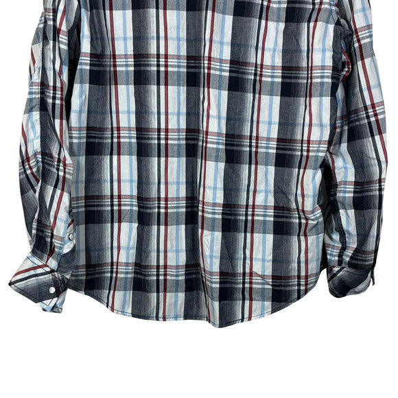 Pearl Snap Shirt Various Artists Blue Red White Plaid L Men Seam Long Sleeve - Picture 10 of 14